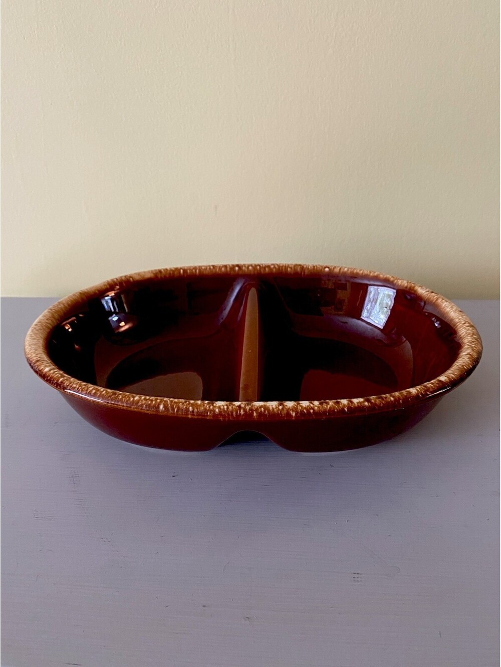 Hull Pottery  Brown Drip Glaze  Divided Serving Dish/Bowl  11" x 7.5"